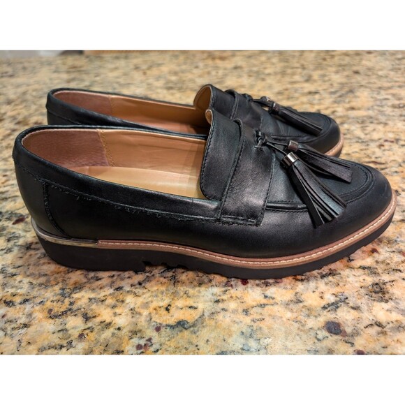 Franco Sarto Carolynn Lug Sole Loafer with Tassel Women's 8.5 M Black Leather - Picture 2 of 7